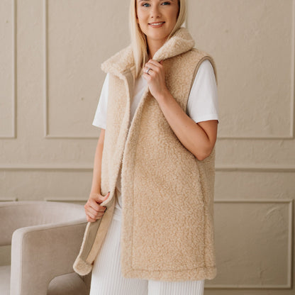 Merino bodywarmer "Wave" beige