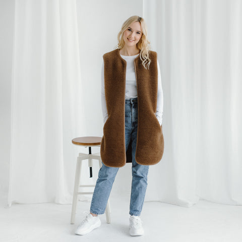 Merinowol Vest ‘'Pearl’' Donkerbruin