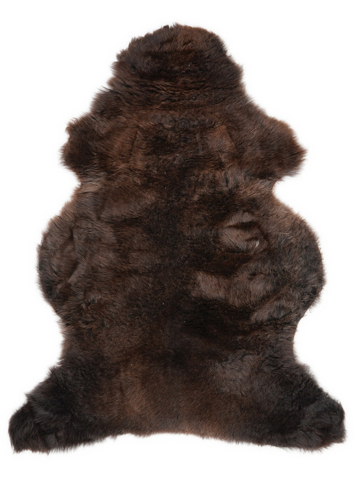 Bruine schapenvacht, ongeveer 110 × 65 cm, van bovenaf gezien: precies de vacht die je ontvangt