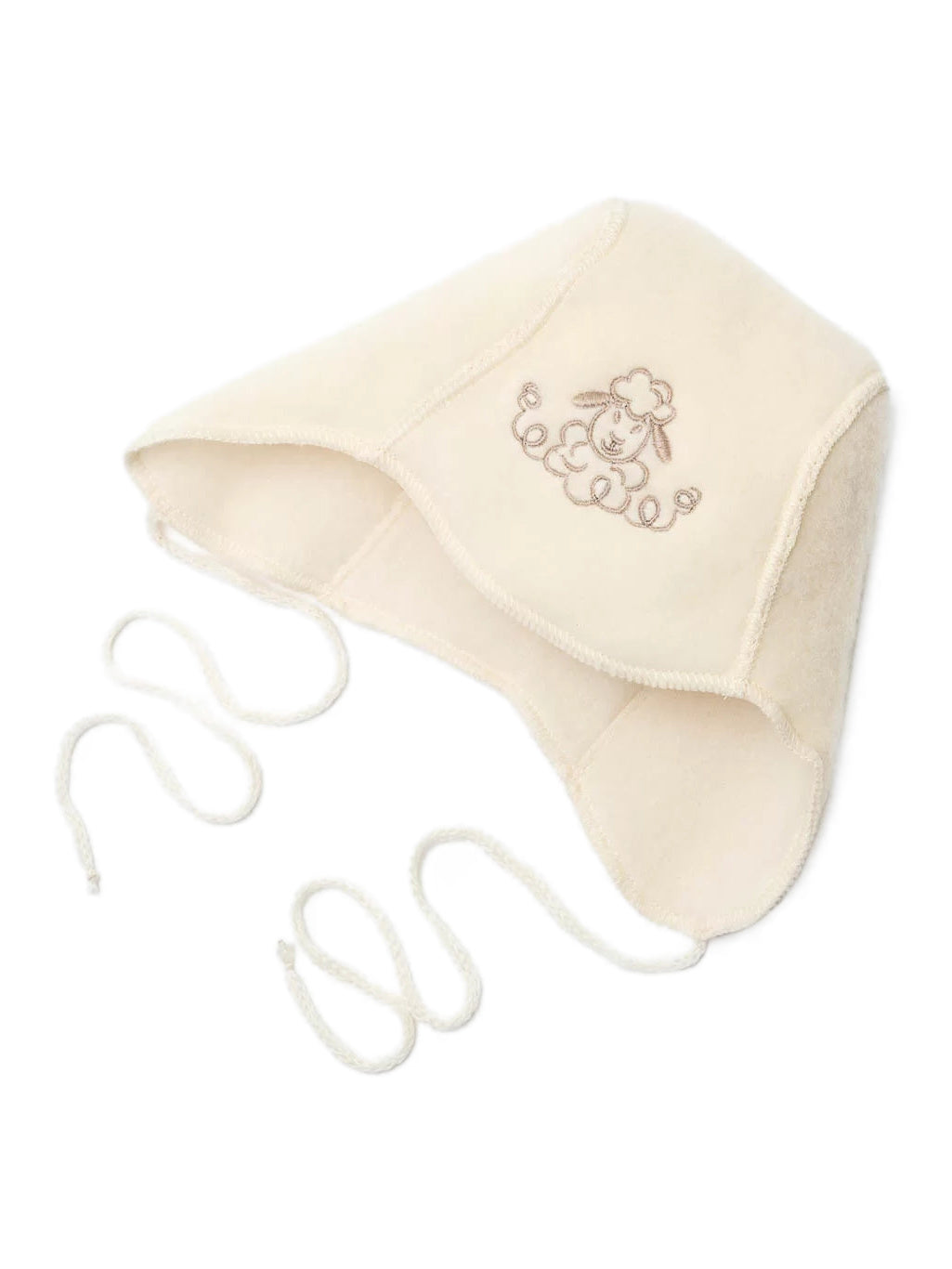 Babymutsje "Schaap" met borduursel; ecru