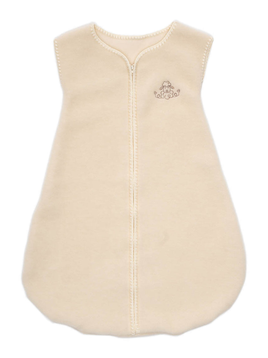 Babyslaapzak van merinowol met "Schaap"-borduursel, ecru; 70 cm