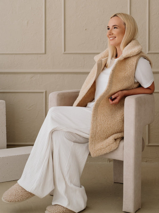 Merino bodywarmer "Wave" beige